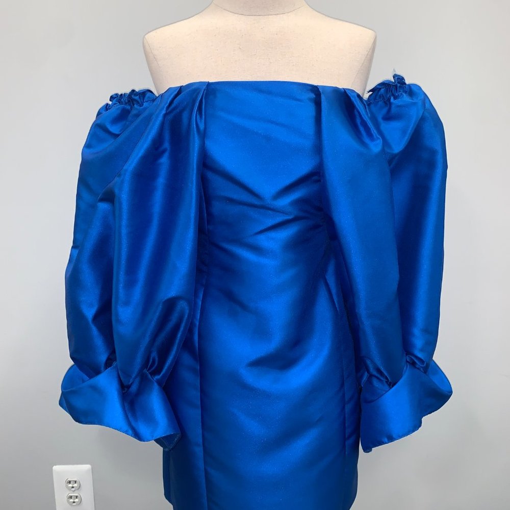 ASOS LUXE belted drama sleeve structured satin mini dress in electric blue